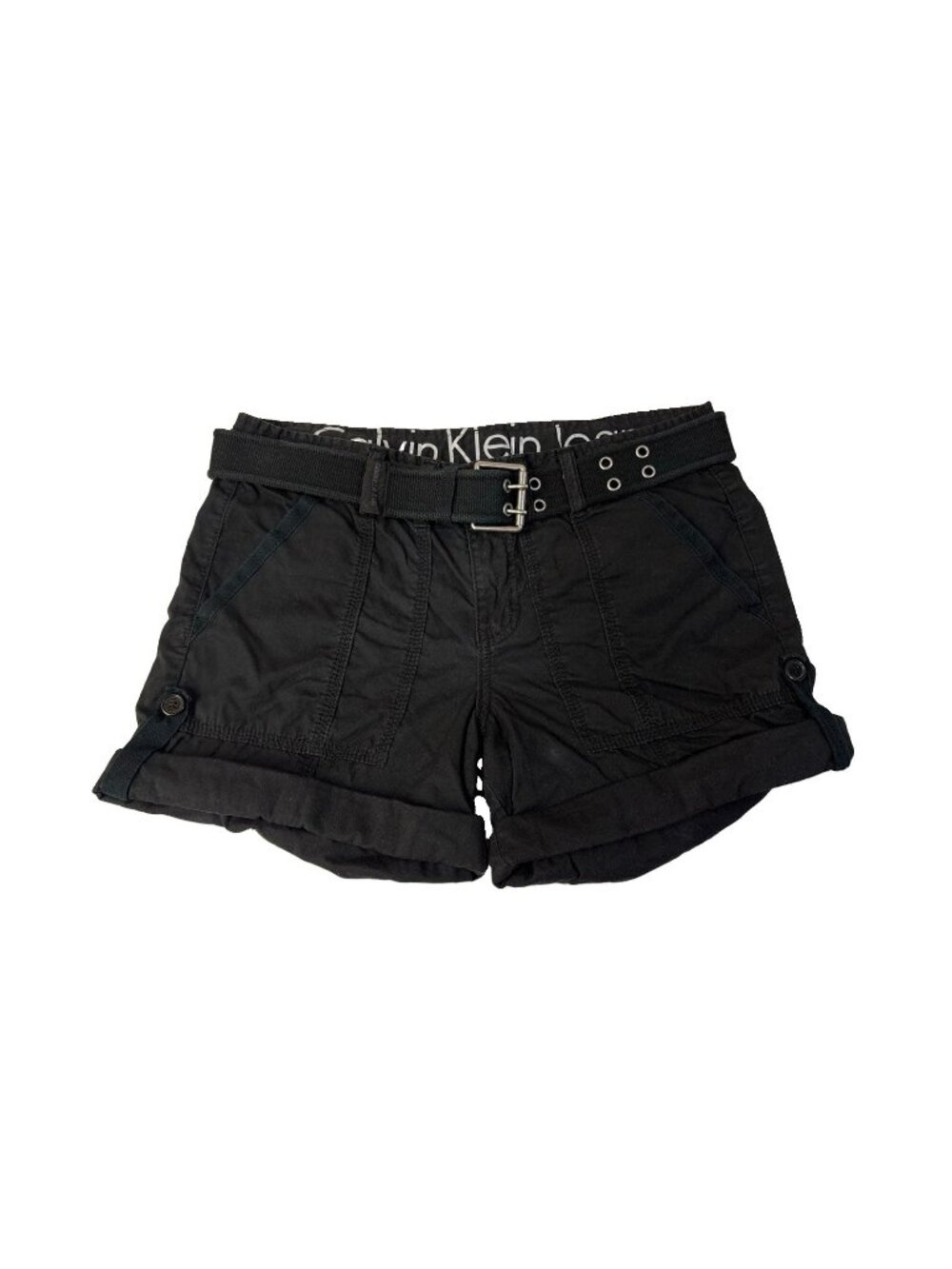 Calvin Klein Cuffed Hem Belted Black Women’s Size 6 Shorts With Pockets